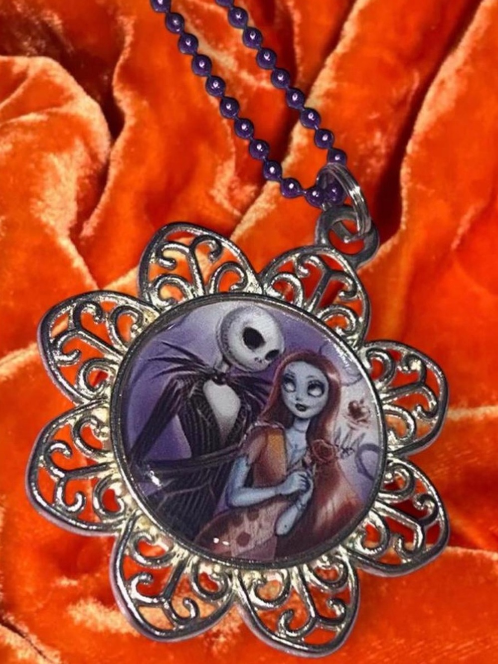 Nightmare Before Christmas Floral Pendant Necklace in Purple
